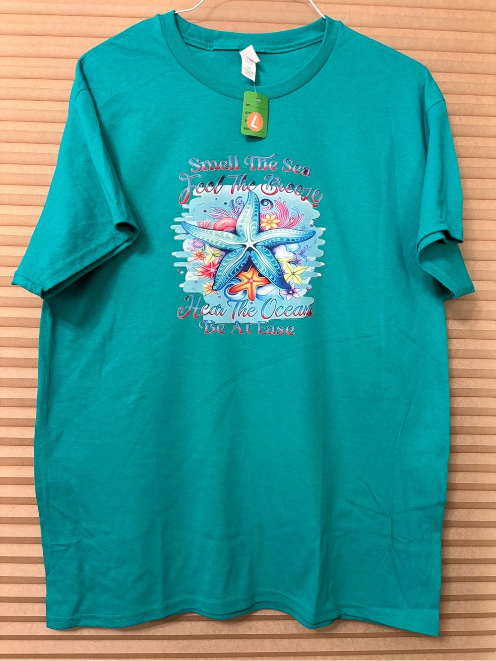 SPECIAL NEW Turquoise Sea Star Tee - Multicolor Starfish Print size Large